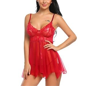 Red Lace Babydoll Fairy Lace Coquette Lingerie